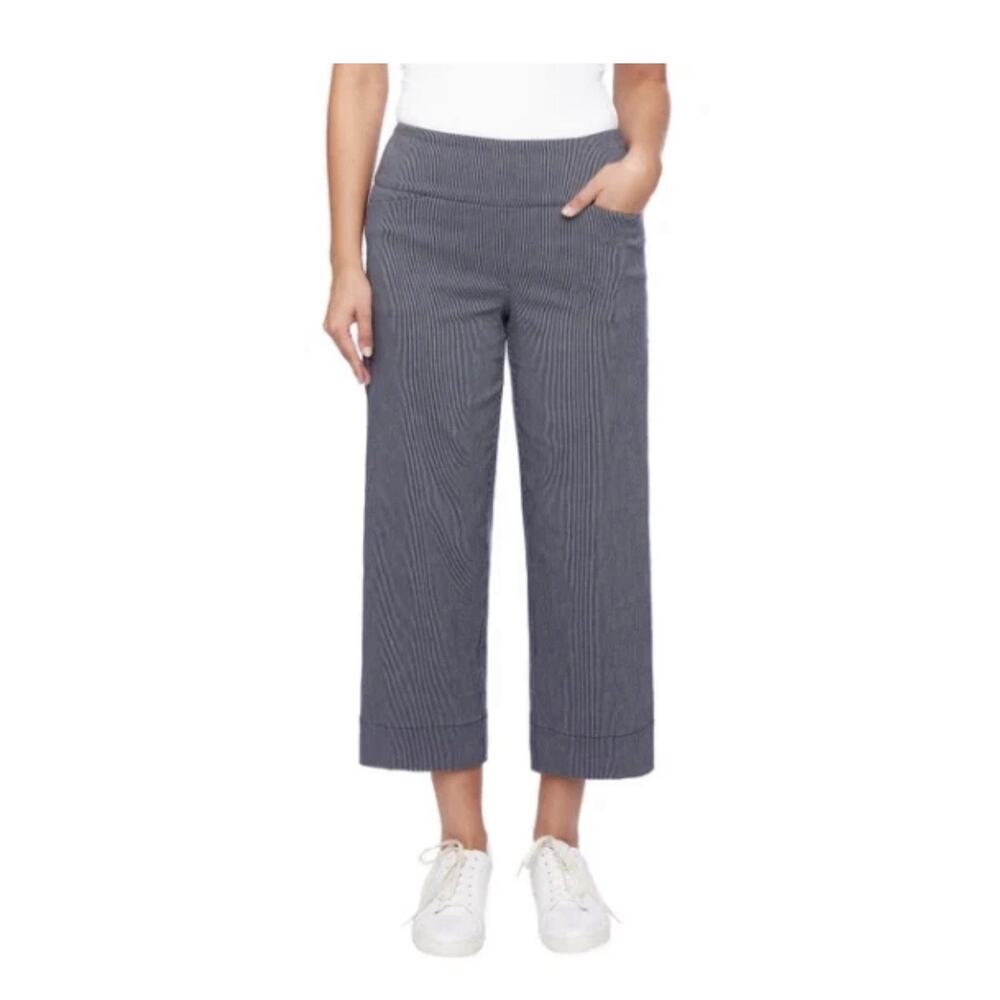 S.C. & CO. Women’s Wide Leg Crop Pants Navy L NWT 360° Tummy Control 25" Inseam